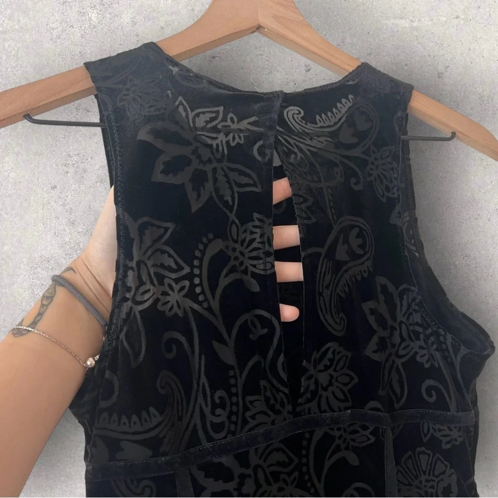 Intimately by Free People Black Velvet Burnout Babe Mini Dress Size M